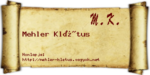 Mehler Klétus névjegykártya